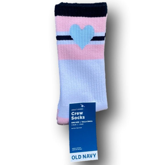 3/$18 Heart & Stripes Funny Novelty Crew Socks - Brand New - Picture 2 of 2